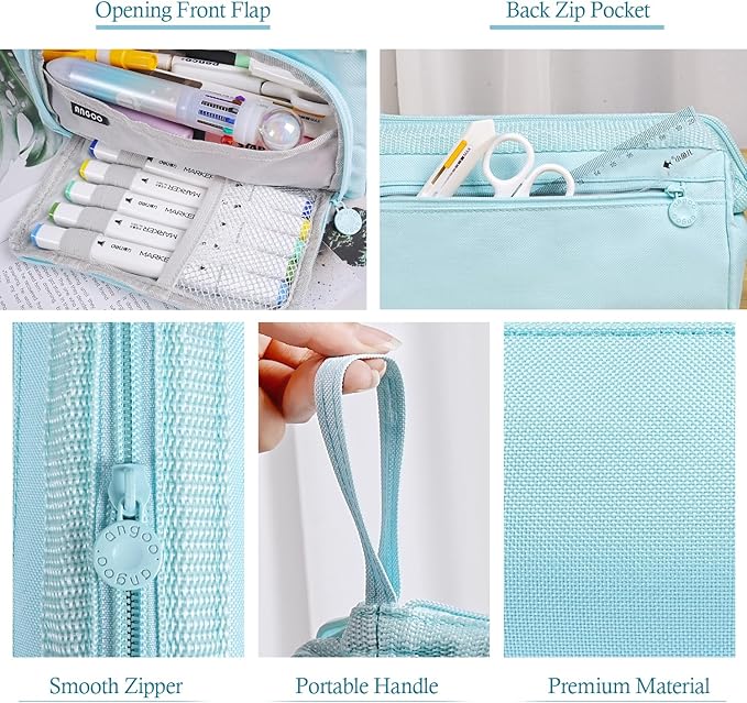 Pencil Case Pouch Large Capacity with Compartments, Pencil Case Pouch Bag with Zipper Handle for Teen Girls Boys Adults Women Men, Portable Pen Bag Stationery Organizer for Office School Travel, Blue