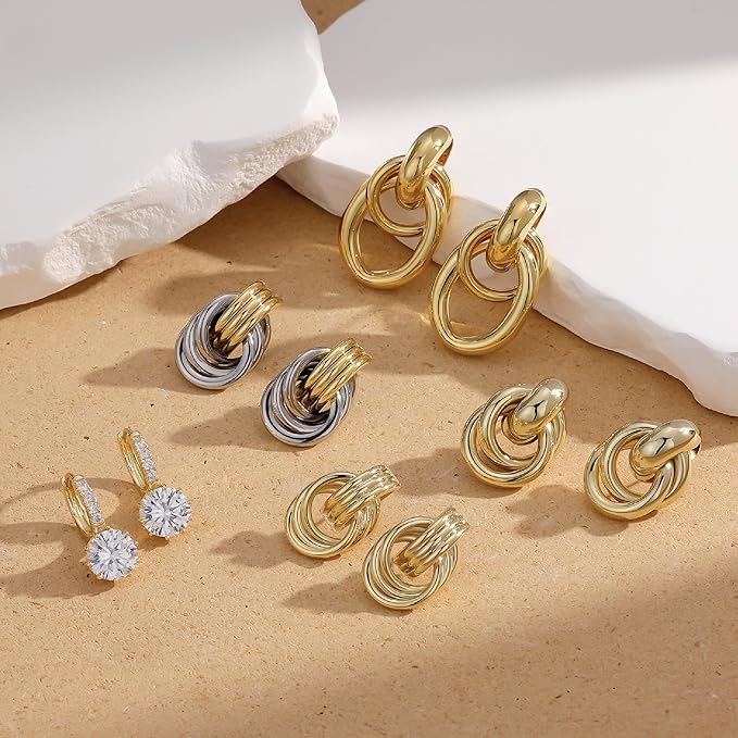 Chunky Statement Earrings for Women， Knot Link Circle Geometric Drop Dangle Earrings Studs， Trendy Jewelry