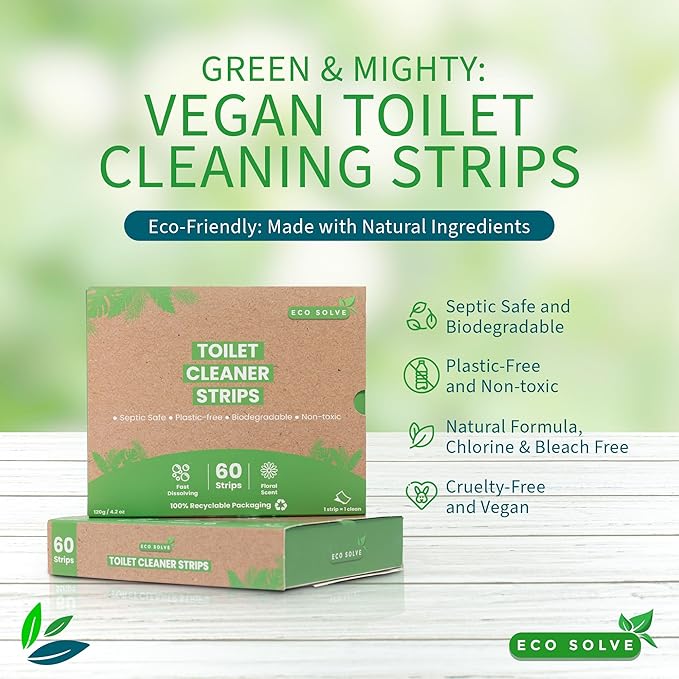 Toilet Bowl Cleaner Strips, Eco-friendly, Non-toxic, Septic Safe, Removes Odors & Stains, Plastic-free, Natural Toilet Bowl Cleaner for Quick and Easy Cleaning, Toilet Fresheners (180 count)