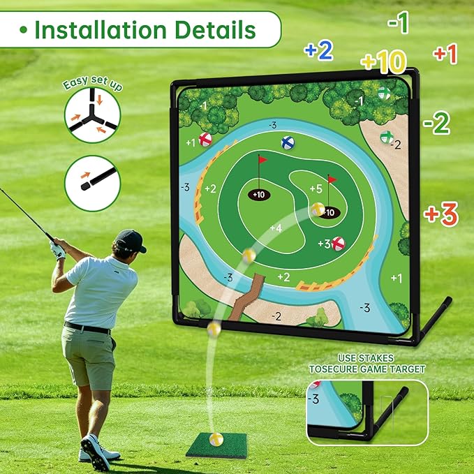 Golf Chipping Game - Portable Golf Practice Set for Indoor & Outdoor Lawn Play! Enjoy Backyard, Beach & Office Parties - Fantastic Golf Gifts for Men+ 2Golf Clubs-2 Pack