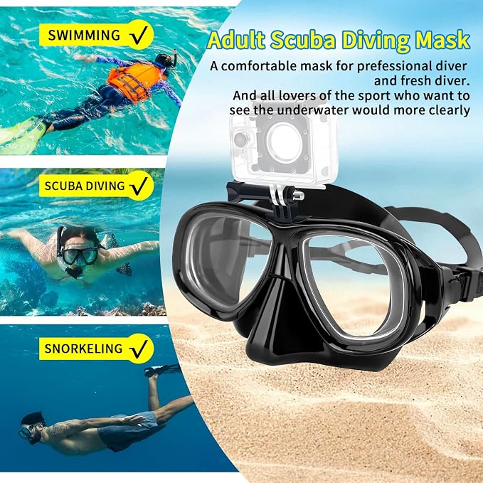 Snorkeling Gear for Adults Youth, Nearsighted Anti-Fog Diving Mask & Silicone Dry Snorkel for Scuba Diving Spearfishing Freediving