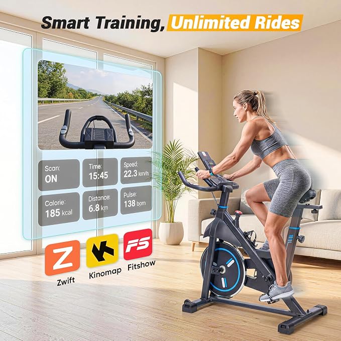 NEWBULIG Exercise Bike with APP, Stationary Bikes for Home, Workout Bike for Adults & Seniors, Cycle Machine, Adjustable Height and Resistance, Low Noise, 265lbs Weight Capacity, Easy Assembly