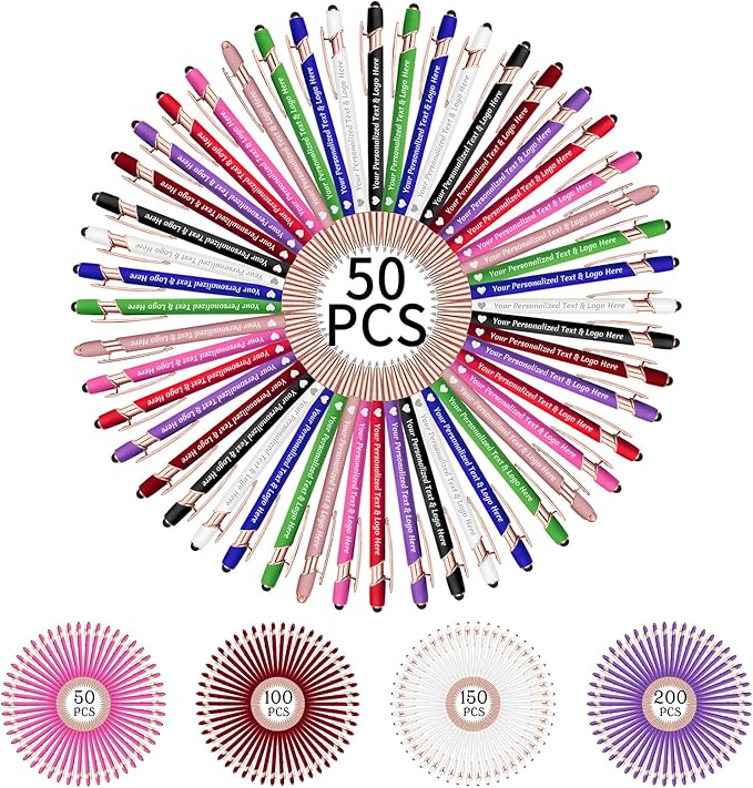 STREADVE 50 Personalized Custom Pens Engraved Writing Pen with Name Logo, Customized Promotional Items Stylus Pen Gifts for Men Women Realtor Business Reunion Wedding
