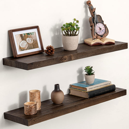 Dreamland Rustic Elm Woood Floating Shelves for Wall Decor, 30" W x 8" D x 1.5" H Floating Shelves Set of 2, Wall Mounted Deep Wooden Shelf for Living Room, Bedroom, Kitchen, Bathroom, Walnut