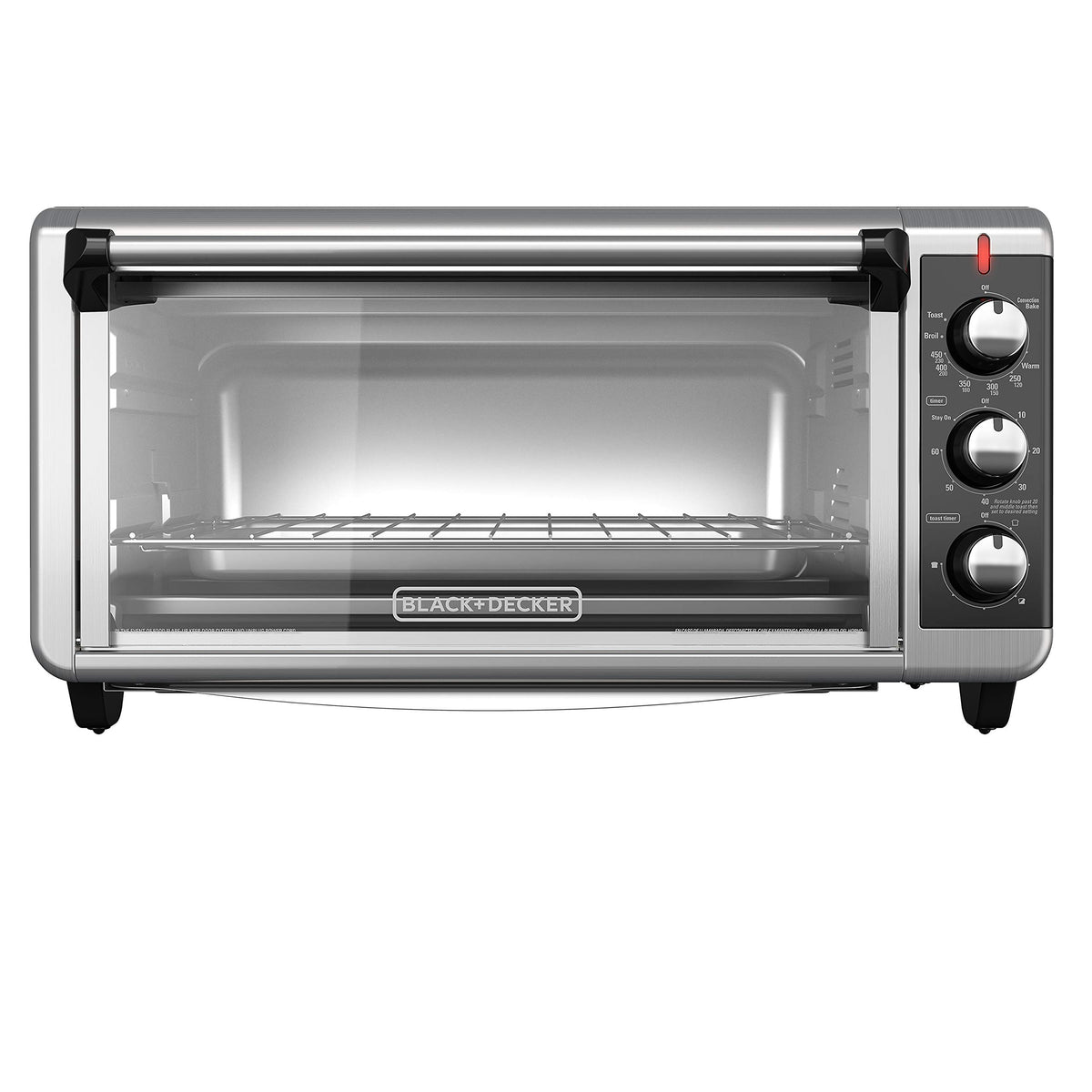 BLACK+DECKER TO3250XSBD 8-Slice Extra Wide Convection Countertop Toaster Oven, Includes Bake Pan, Broil Rack & Toasting Rack, Stainless Steel/Black