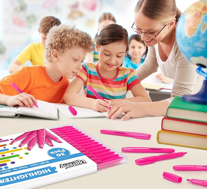 Duchong Highlighters, 30 Packs Pink Highlighter Bright Colors Bulk, Chisel Tip Dry-Quickly No Bleed Highlighter Markers for Adults Kids, Office Classroom Must Have, School Supplies for Teachers