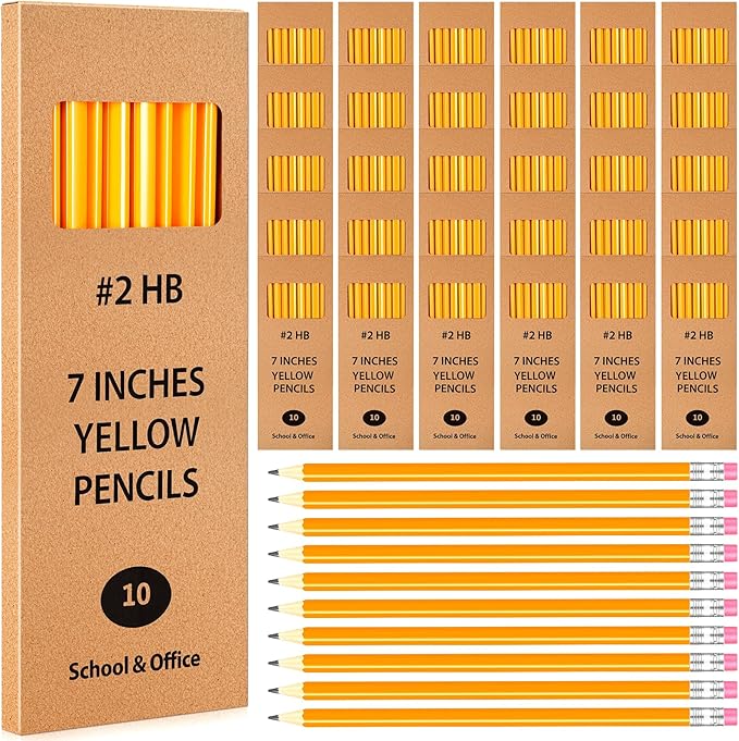 Geyoga 30 Packs of 300 Count #2 Pre Sharpened Pencils Bulk Woodcased for Classroom #2 HB Triangle Shape Pencils with Top Erasers for Teacher Office Back to School Supply(Yellow Color)