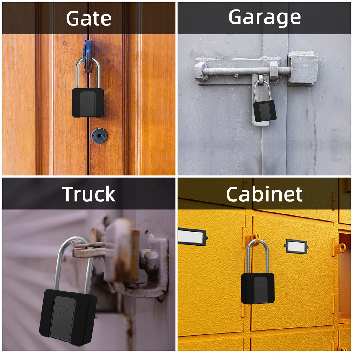Fingerprint Padlock, Eseesmart Long Shackle Smart Padlock Bluetooth Lock with Mobile APP Outdoor Waterproof Lock with Protective Case for School Gym Locker, Fence, Gate, Toolbox