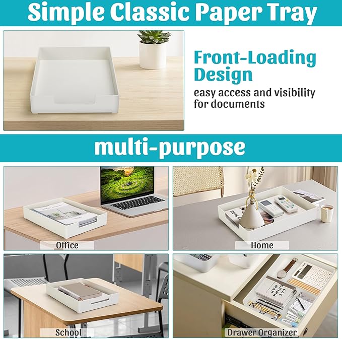 Letter-Size Tray Desk Letter Tray Paper Tray, Sturdy Heavy-Duty Plastic Printer Paper Tray, Single-Tier Stackable File Storage Organizer for Office Home (1, White)