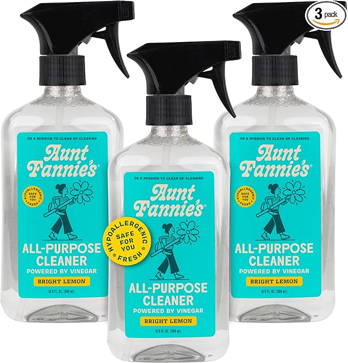 Aunt Fannie's All Purpose Household Cleaner, Multi-surface Spray, Powered by Vinegar for Kitchen, Bath, Windows and Countertops, Lemon Scent (Pack of 3)