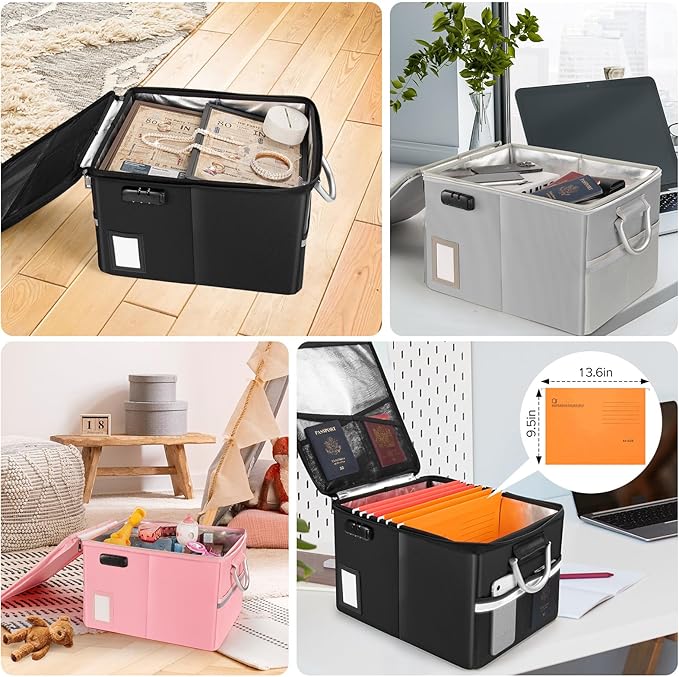 TOMKID 5200°F Fireproof Document Box, Fire Important Document Organizer with Lock, Upgraded Heat Insulated Filing Storage Cabinet Office Organization (5200°F Fireproof Box, Pink)
