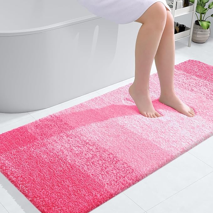 OLANLY Bathroom Runner Rugs 54x24, Extra Soft Absorbent Microfiber Bath Rugs, Rubber Backing, Quick Dry, Machine Washable Bath Mats for Bathroom Floor, Tub and Shower, Home Decor Accessories, Pink