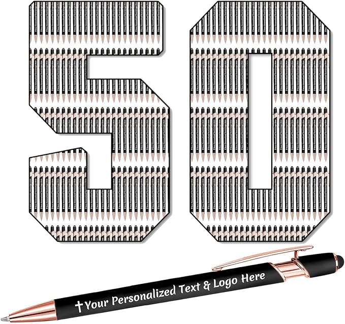 STREADVE 50 Personalized Custom Pens Engraved Writing Pen with Name Logo, Customized Promotional Items Stylus Pen Gifts for Men Women Realtor Nurse Wedding Business, Black