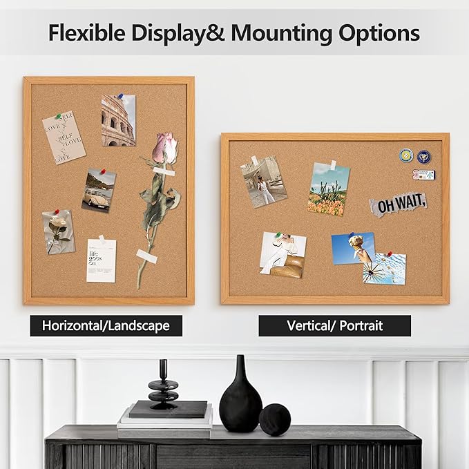 Board2by Cork Board Bulletin Board 30 x 42, Oak Framed 4x3 Corkboard, Office Board for Wall Decor, Large Wall Mounted Notice Pin Board with 15 Push Pins for School, Home & Office