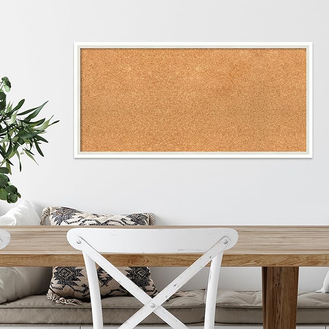 Amanti Art Natural Cork Board for Wall, 15x31 Vision Board with White Frame, Medium Corkboard Office Decor for Home Organization, Modern Corkboard Pinboard to Display Items for Home Organization in