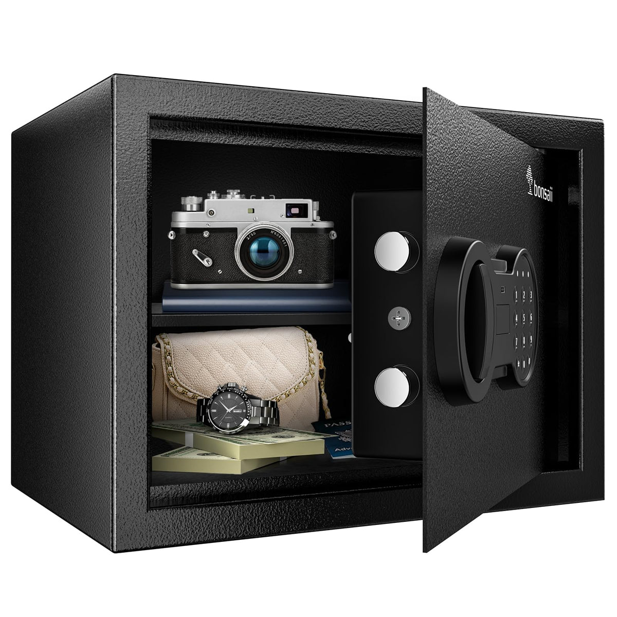 Bonsaii Safe, 0.6 Cubic Safe Box with Electronic Keypad, Removable Shelf, for Valuables Jewelry and Documents in Home, Hotel, or Business, 9.84" x 13.78" x 9.84" Inches, SF002