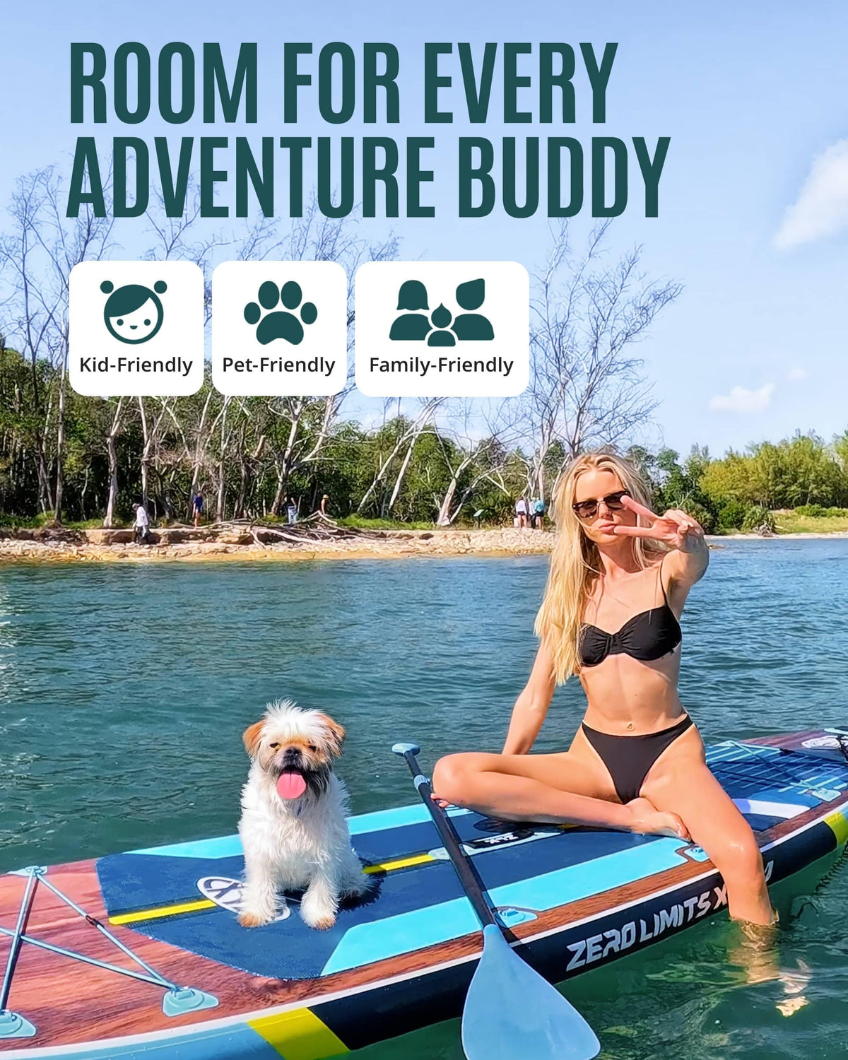 ZLX 11'6" Extra Wide Inflatable Stand Up Paddle Board SUP | Stable Non-Slip Deck Pad, Unique Fin System and Premium iSUP Accessories - Portable Backpack & Upgraded Pump for Adults, All Skill Levels