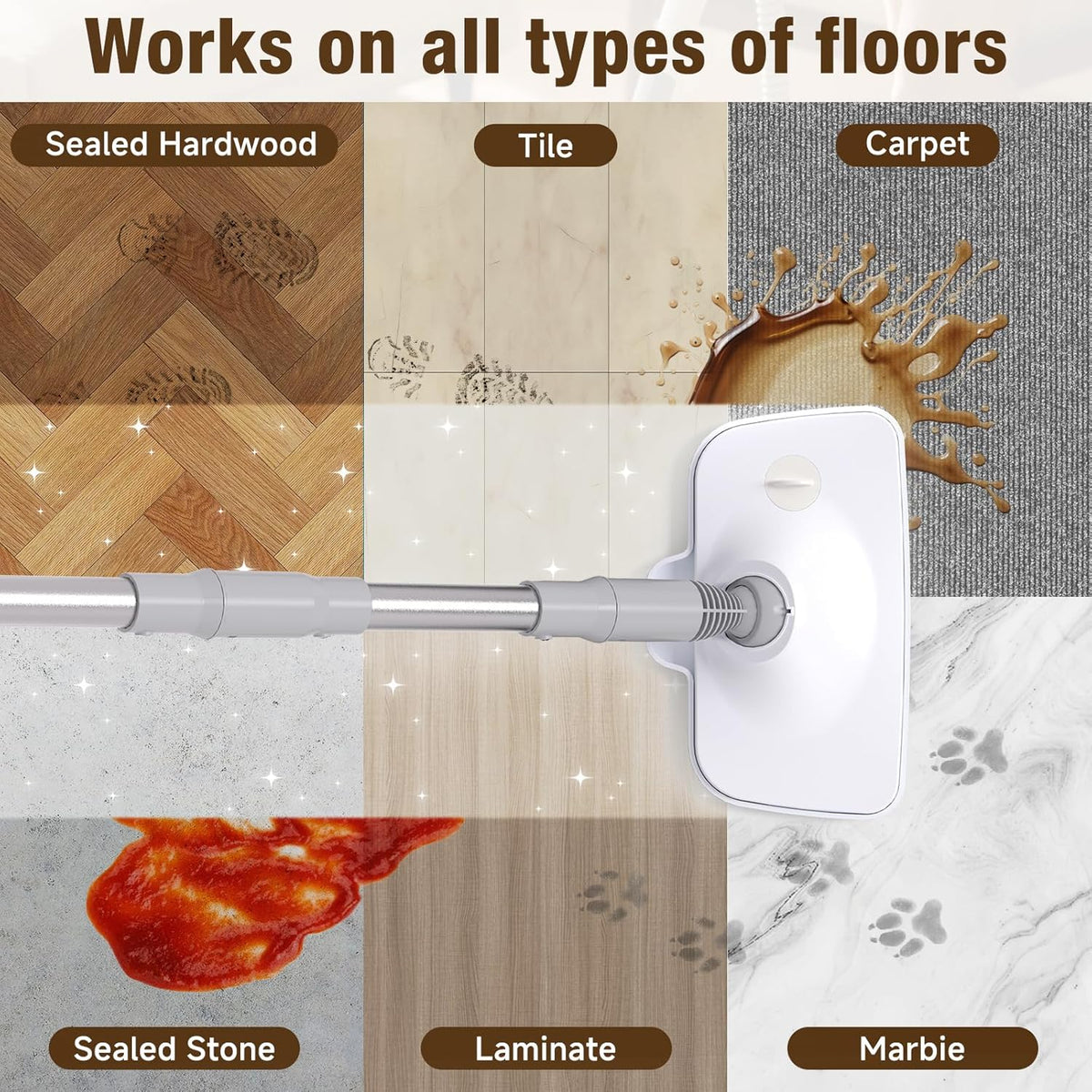 Steam Mop, 13-in-1 Powerful Handheld Steam Cleaner with 13 Accessories, 500ML Removable Tank, 23FT Power Cable, Detachable Steam Mops for Floor Cleaning, Tiles, Windows, Tile Grout, Carpets, Furniture