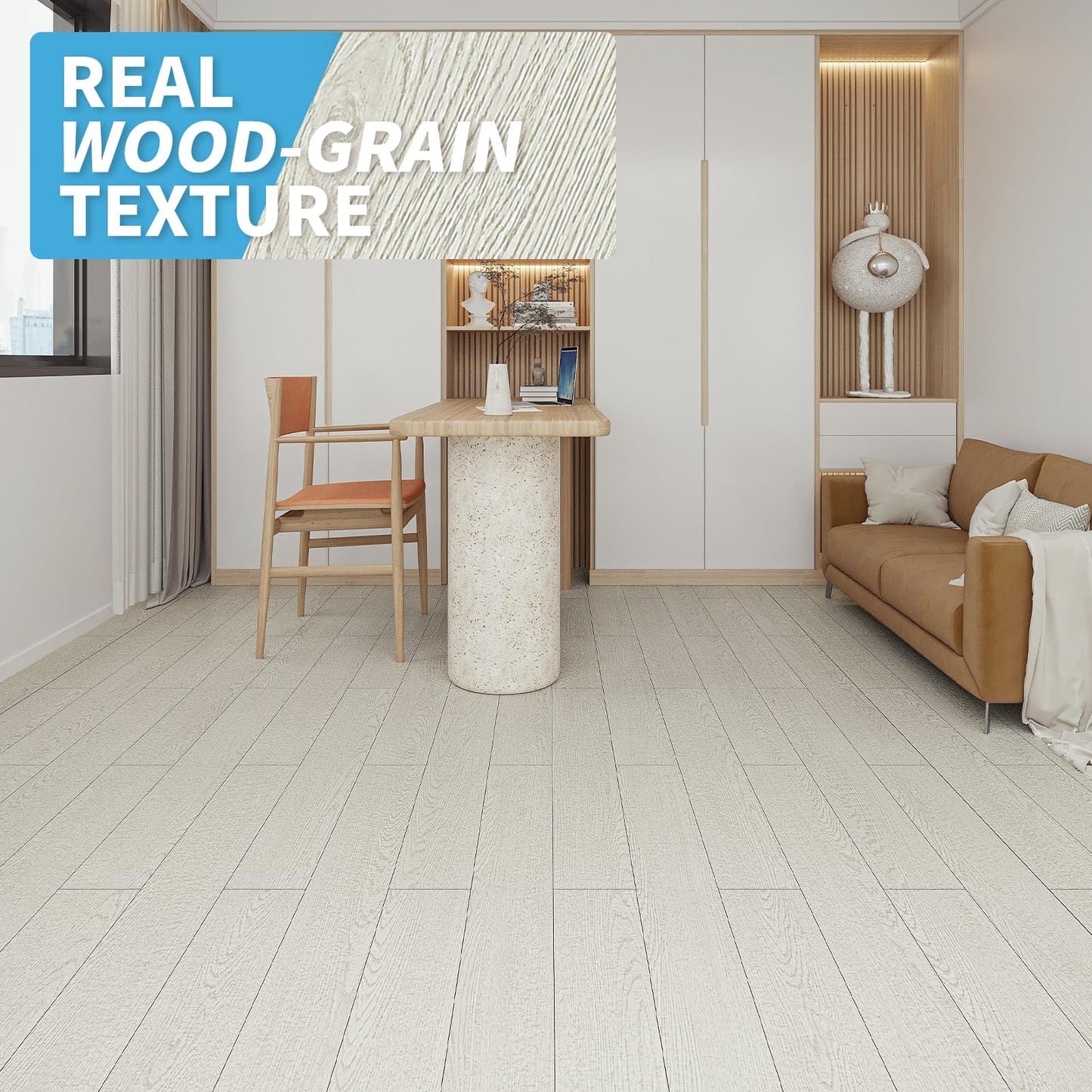 Art3d 36-Pack Peel and Stick Vinyl Plank Flooring Tile, 54 Sq. Ft Self-Adhesive Floor Tiles with Natural Wood Texture for Living Room Bedroom RV, White Oak