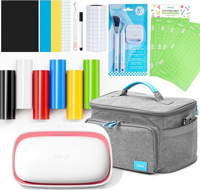 Likcut Vinyl Cutter Machine Creator Bundle with Carrying Case & Accessories, User-Friendly Sticker Maker Set, Portable Vinyl Printer for Sticker Joy Craft & Home Decor, School Project