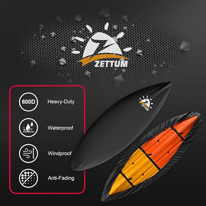 Zettum Kayak Cover 14 FT - 600D Canoe Cover for Outdoor Storage, Heavy Duty & Waterproof, Fade-Resistant Kayak Accessory for Canoe, Paddle Board, SUP, Boat, and Kayaks