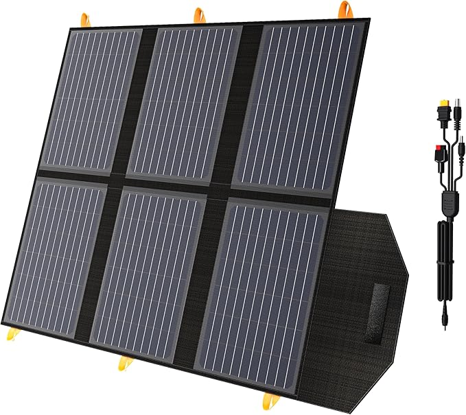 60W Portable Solar Panel for Power Station, 24% High Efficiency Foldable Solar Charger with QC3.0 USB-A PD3.0 DC Output, IP67 Waterproof Solar Panels for Camping RV, Power Outage (Without Generator)