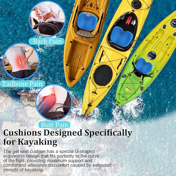 NEW-Vi Anti-Slip Kayak Seat Cushion - Waterproof Thicken Gel Boat Kayak Canoe Rowing Stadium Pad for Sit in Kayak Chair Kayak Accessories Equipment Gear for Fishing Kayak