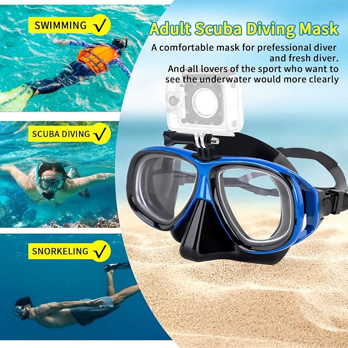 Snorkeling Gear for Adults Youth, Nearsighted Anti-Fog Diving Mask & Silicone Dry Snorkel for Scuba Diving Spearfishing Freediving