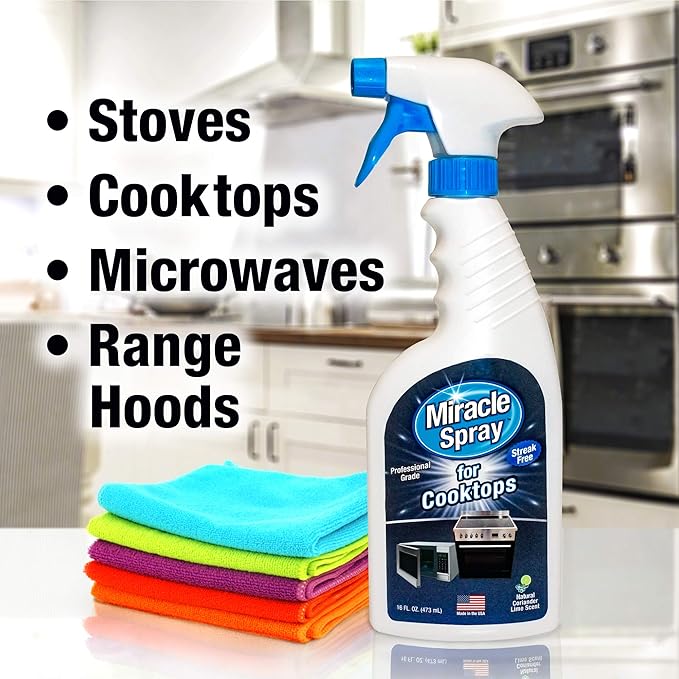 MiracleSpray for Microwave and Cooktop, Easily Removes Food and Grime Buildup, Safe and Convenient Stove Top Cleaner, Great for Home and Kitchen Use - 16 Fl Oz