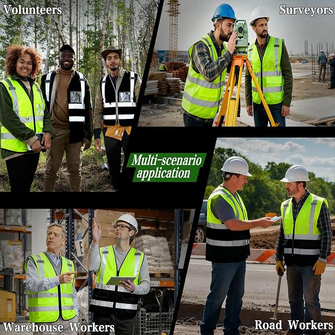 FATONE Hi Vis Safety Vest for Men with Reflective Strips, Class 2 High Visibility Vest with Pockets for Construction, Traffic, Warehouse, Security, Volunteer, 5 Pack Black Bottom Yellow, S