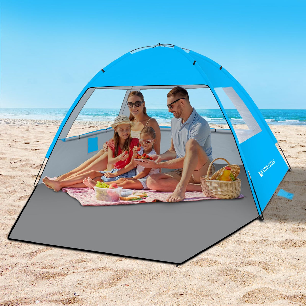 Venustas Beach Tent Sun Shelter for 3/4-5/6-7/8-10 Person, UPF 50+ UV Protection Beach Canopy, Lightweight and Easy Setup Cabana, Portable Shade Tent