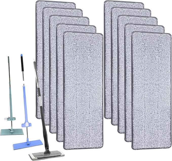 10 Pcs Flat Mop Pads, 13" X 4.7" Microfiber Mop Cleaning Pads, Microfiber Mop Pad/Refill/Head, Mop Pads Washable, Pads Replacement for Flat Mop or Mop Bucket Set