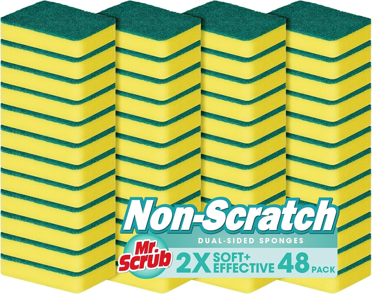 Sponges Kitchen Scrub Dish Sponge Scouring Pad, 48 Pack Cleaning Brush Scrubber Supplies for Soap, Dishwashing Dinnerware Sets Pan Pot Towels Cloth Rags Holder Glass Dishwasher Sink Bathroom