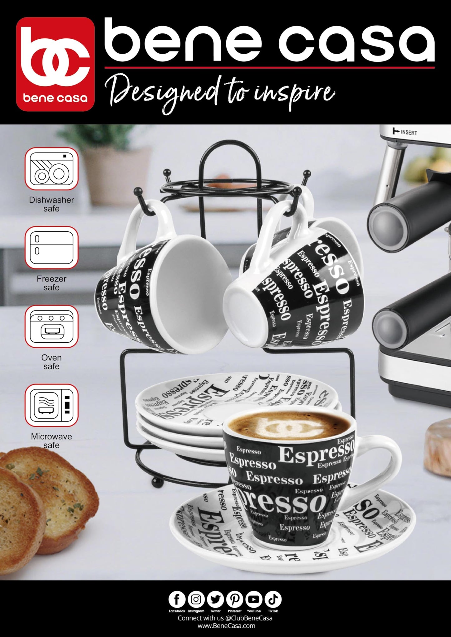 Bene Casa 43888 Espresso Set with Iron Stand, 9 Piece