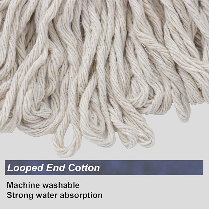 Cotton String Screw on Type Mop Replacement Head Refill Compatible with All Standard US Threading Pole - 3 PCS