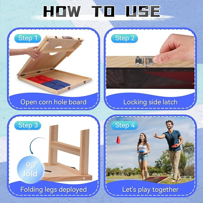 Portable Cornhole Board Set with Bean Bags 2 ft x 1 ft or 3 ft x2 ft or 10.16 * 5.04 Inch Foldable Corn Hole Games for Adults and Kids Indoor or Outdoor Corn Hole Toss Games Backyard Tarvel