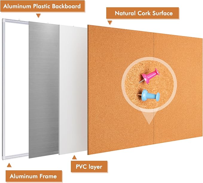 maxtek Large Cork Board 60 x 36 in, Bulletin Board for Walls, 5'x 3' Extra Aluminum Framed Corkboard, Foldable Wall Mounted Back to School Pin Memo Notice Cork Board for Office, Home Wall Display