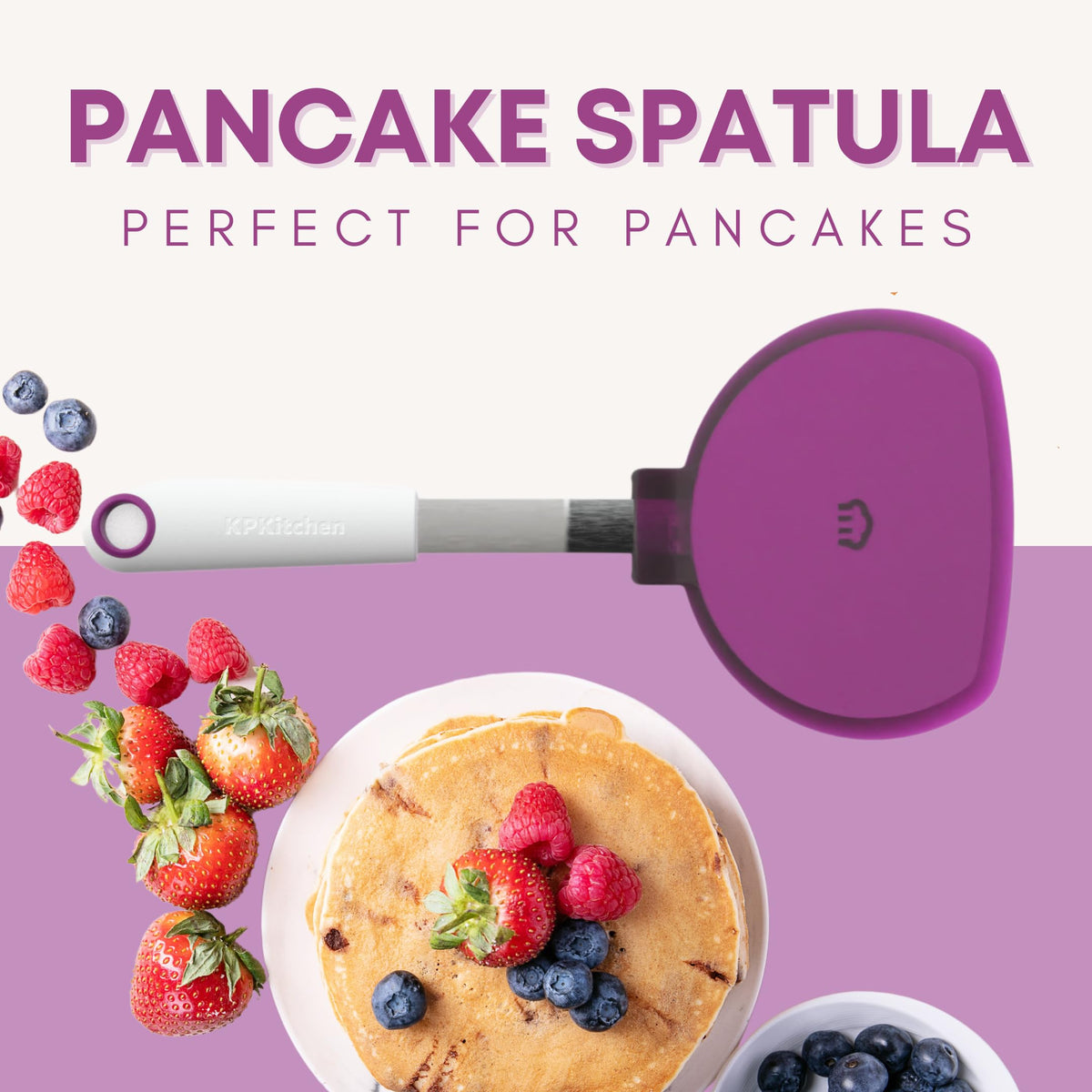 Wide Pancake Spatula Flipper - Heat Resistant Extra Large Silicone Turner for Non-Stick Cookware & Griddle - Perfect for Crepes & Eggs - Ideal Big Baking Tool for Women Who Love to Bake by KPKitchen