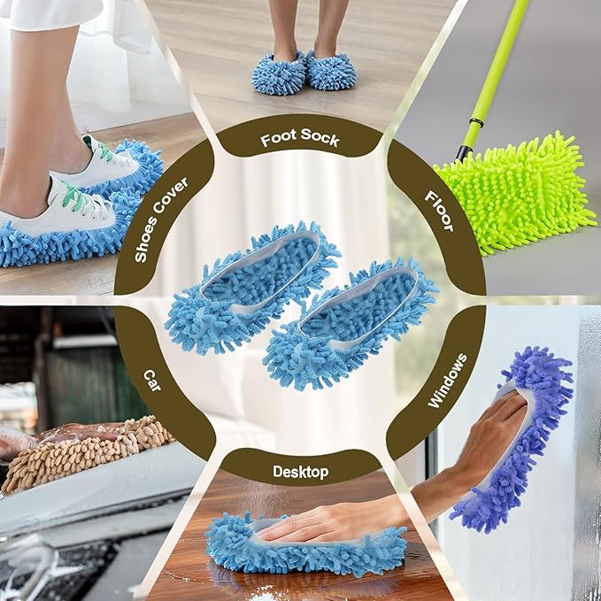 uxcell 4 Pcs Mop Slippers, Mop Socks Microfiber Shoe Covers Washable Mopping Slippers for Floor Cleaning Office Home Use Women Men, White Trim, Orange