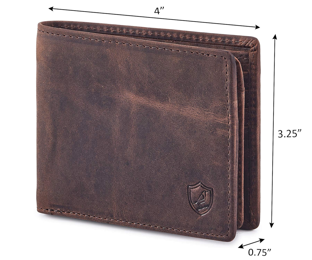 Bifold Wallet for Men's Real Genuine Slim Leather RFID Blocking 2 ID Windows Stylish Travel Gift Box (CRAZY HORSE, COGNAC)