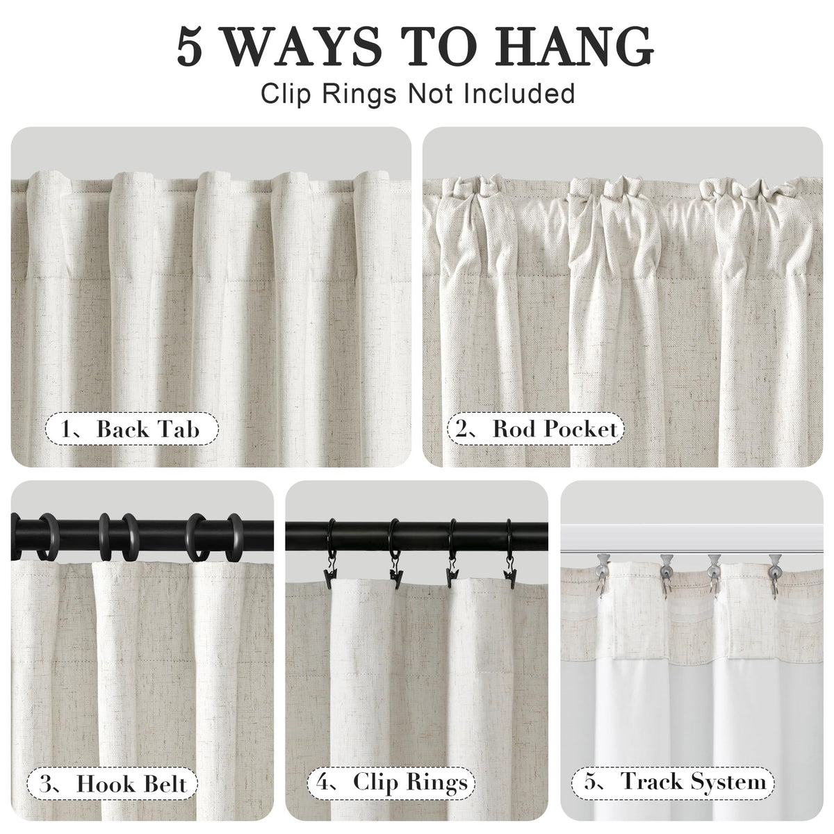 Joywell Cream Linen 100% Blackout Curtains 84 Inch Long, Rod Pocket/Back Tab/Hook Belt/Clip Rings,Thermal Insulated Drapes for Bedroom Living Room Ivory with Hooks(2 Panels,52 x 84,Natural Beige)