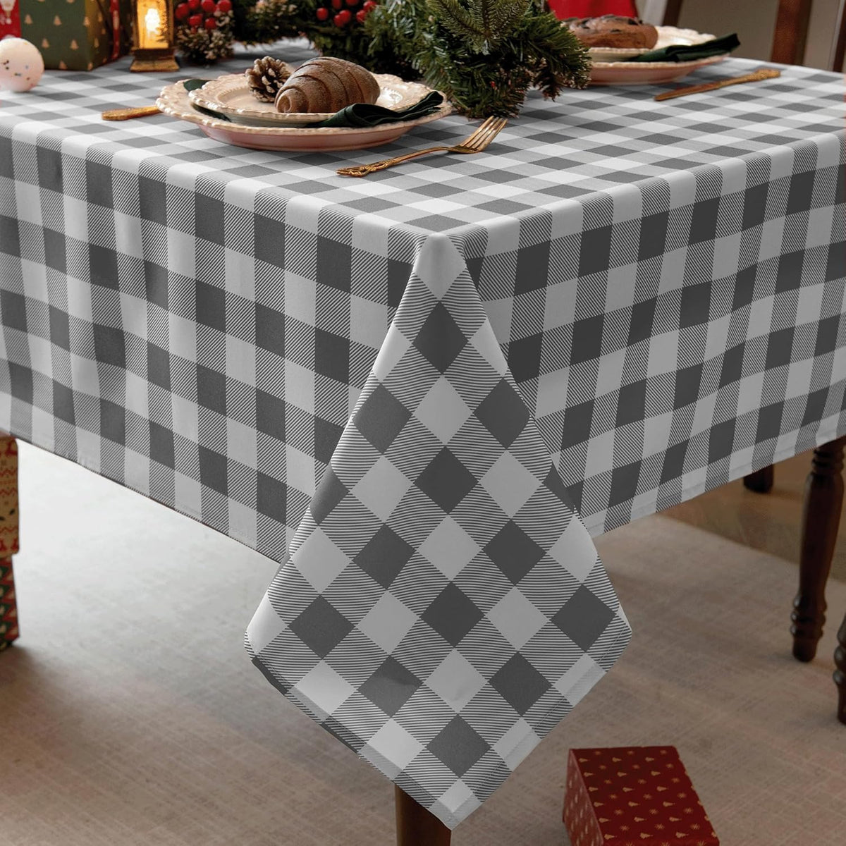 Waterproof Checkered Tablecloth Fabric - Rectangle 58x84 Inch Classic Gingham Buffalo Plaid Table Cloth for Indoor/Outdoor Use - Washable Table Cover for Kitchen, BBQs, and Parties