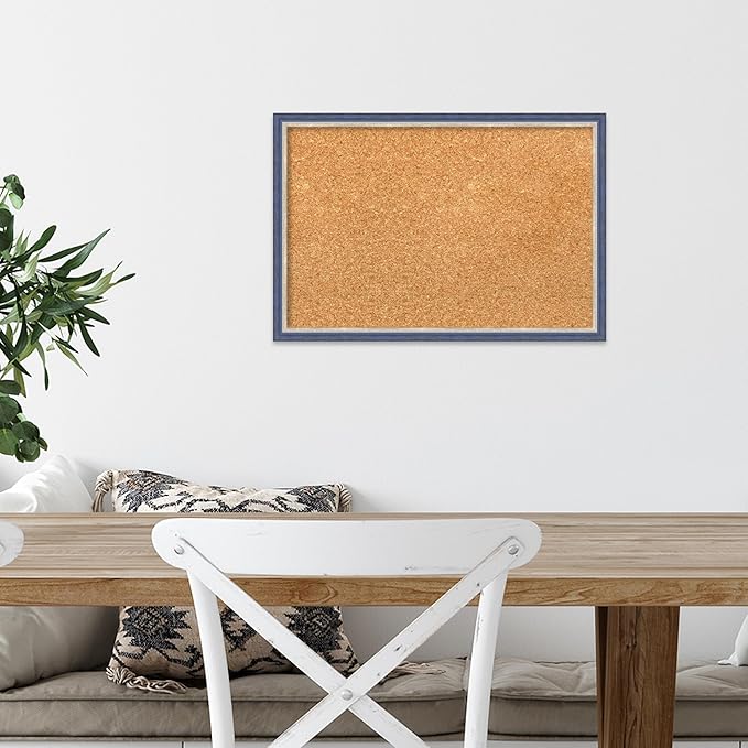 Amanti Art Natural Cork Board for Wall, 13x19 Vision Board with Blue Wood Frame, Small Corkboard Office Decor for Home Organization, Modern Corkboard Pinboard to Display Items for Home Organization
