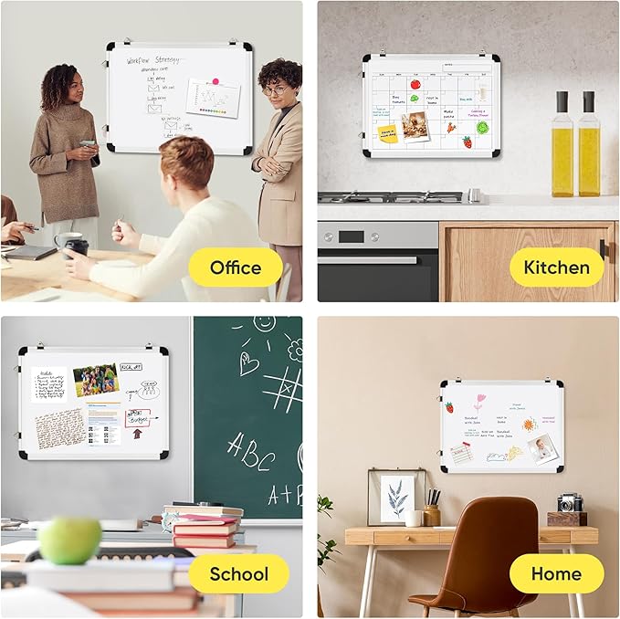 VUSIGN Monthly Dry Erase Calendar Whiteboard for Wall, 16" X 12" Double-Sided Board, Hanging Whiteboard Dry Erase for Office, Desk, Kitchen, Dorm, Silver