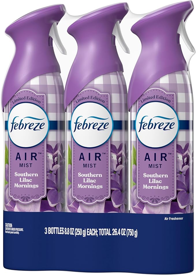 Febreze Air Mist Air Freshener Spray, Odor-Fighting Room Spray, Air Fresheners for Home and Bathroom and Kitchen, Aerosol Can, Southen Lilac Mornings Scent, 8.8oz, 3 Count