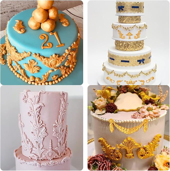 muyulin Baroque Silicone Molds Decorative Clay Mould, Fleur-de-lis Patterns 6 Pieces Scroll Feather Design for Chocolate Cake Decoration Cupcake Toppers