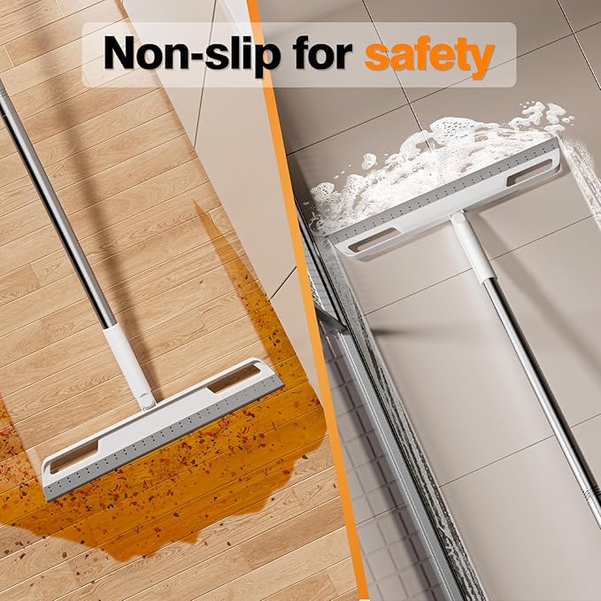 Microfiber Dust Mop,Flat Floor Mops with 4 Washable Pads and Squeegee Broom Set for Wet & Dry Floor Cleaning - 360° Rotating Adjustable Handle Sweeper Mop for Hardwood Floors,Laminate,Tile,Vinyl