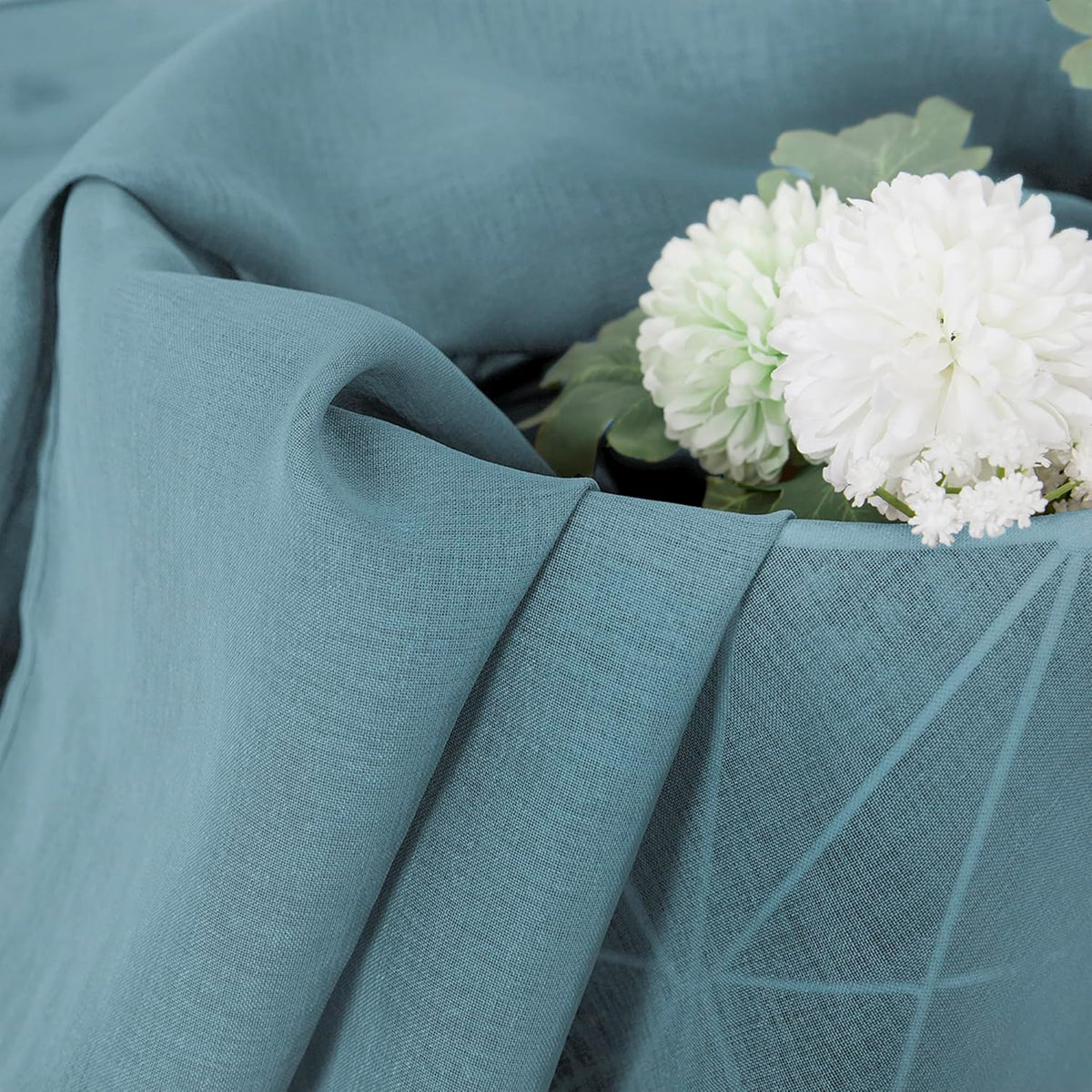 Tollpiz Sheer Curtains Linen Textured Bedroom Curtain Sheers Light Filtering Rod Pocket Voile Curtains for Living Room, 54 x 63 inches Long, Dusty Blue, Set of 2 Panels