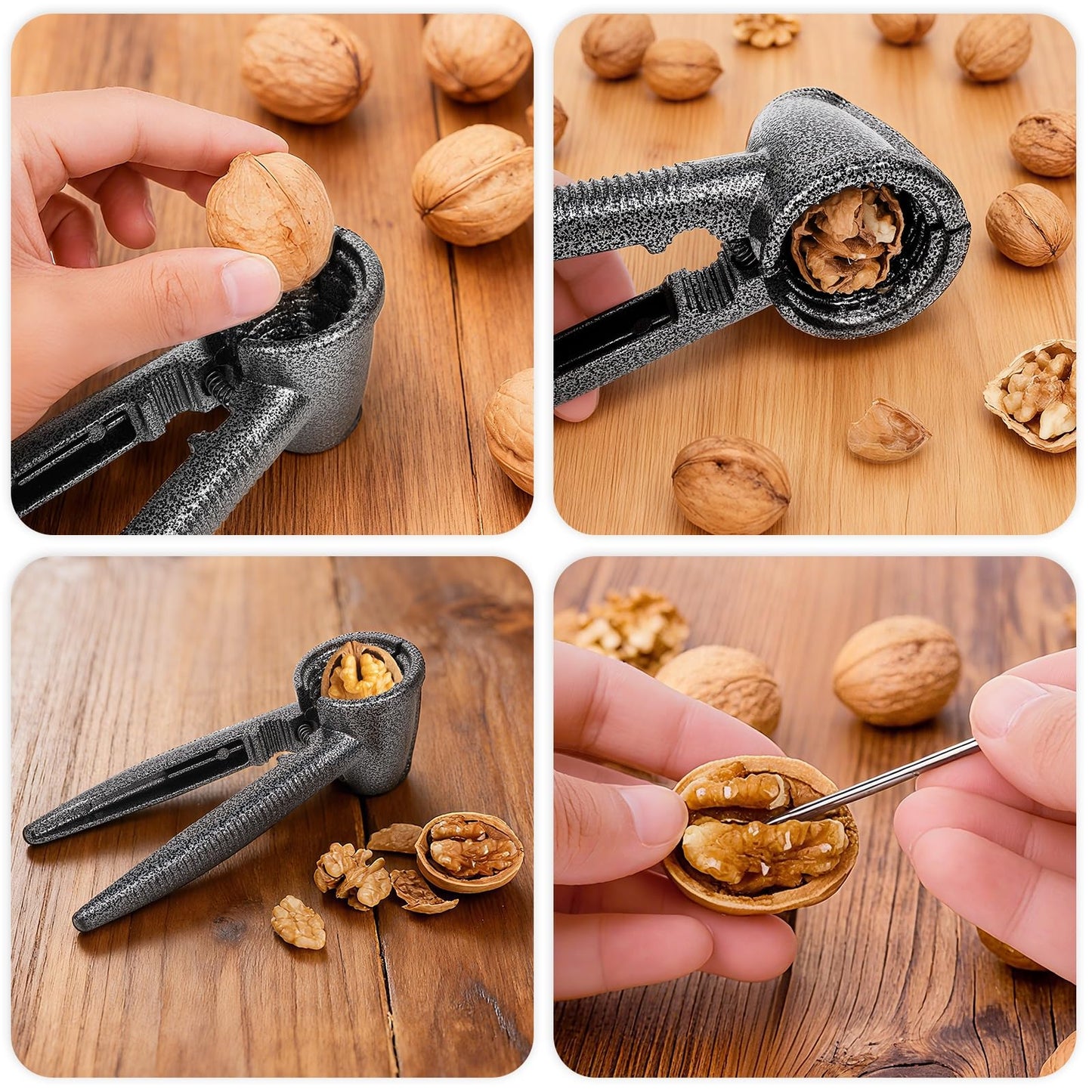 Nut Crackers Tools Pecan Cracker, Walnut Clip Heavy Duty Nutcracker With Non-Slip Handle Seafood Cracker Tool, Includes Nut Picks