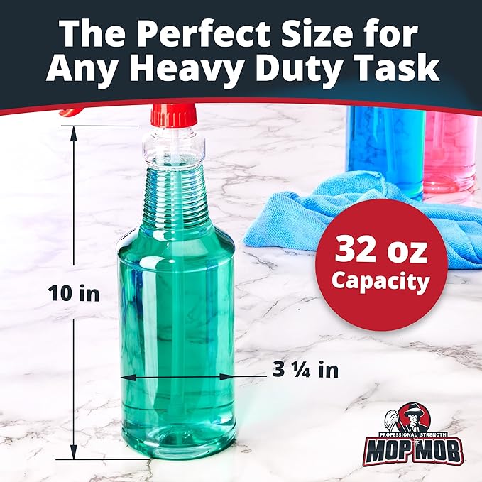 Pro Grade, BPA-Free 32oz Spray Bottle 3 Pack - Bottles ONLY. Spray Heads NOT Incl. Clear, 32 Oz Heavy Duty Plastic Bottles for Spraying Chemicals and Bleach. Best Home and Commercial Cleaning Supplies